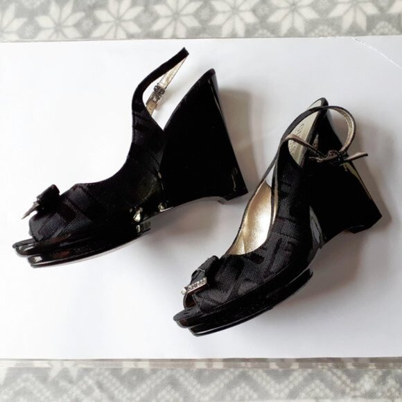 Guess black fabric open back wedge sandal shoe 6 - Picture 4 of 14